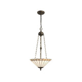 Elegant Antique Brass Tiffany Pendant with Grey/Cream Shade and Crystal Accents