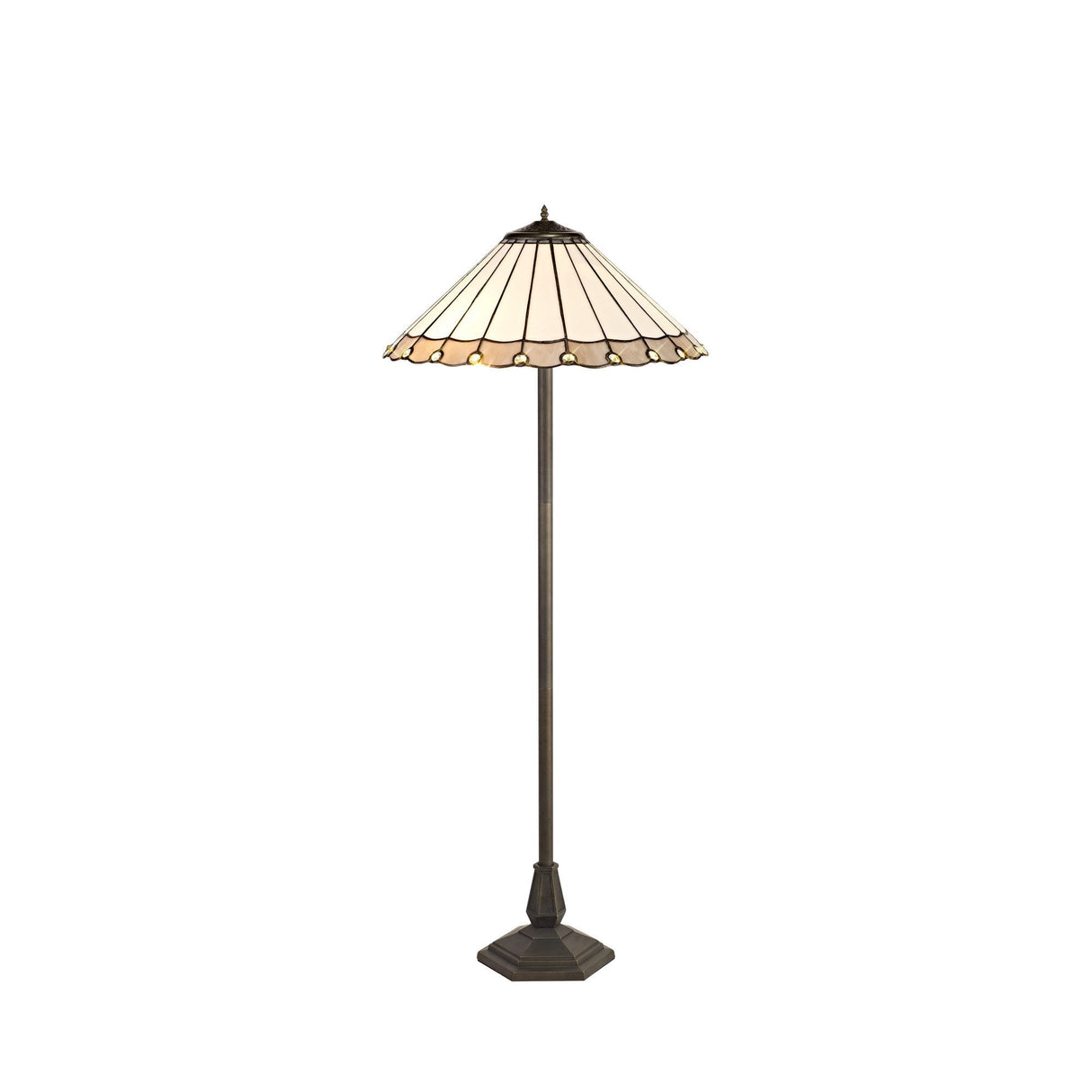 Dual Light Octagonal Floor Lamp with 40cm Tiffany Shade in Aged Antique Brass