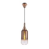 Modern Cylinder Pendant Light with Copper and Black Finish, 30cm Glass Shade