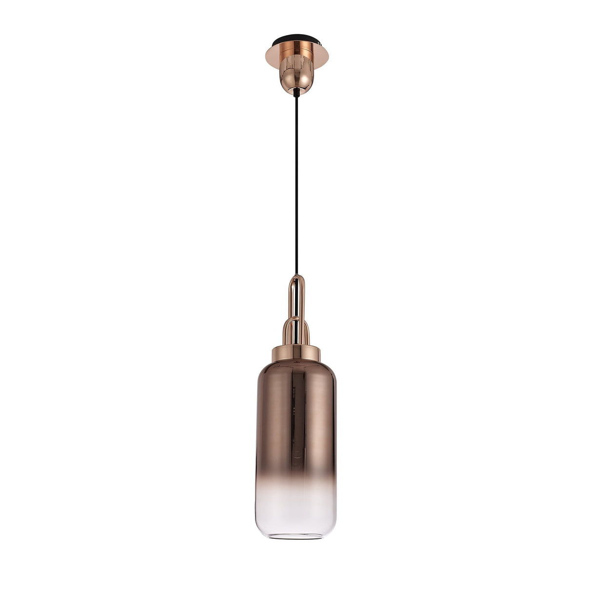 Modern Cylinder Pendant Light with Copper and Black Finish, 30cm Glass Shade