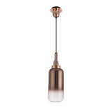 Modern Cylinder Pendant Light with Copper and Black Finish, 30cm Glass Shade