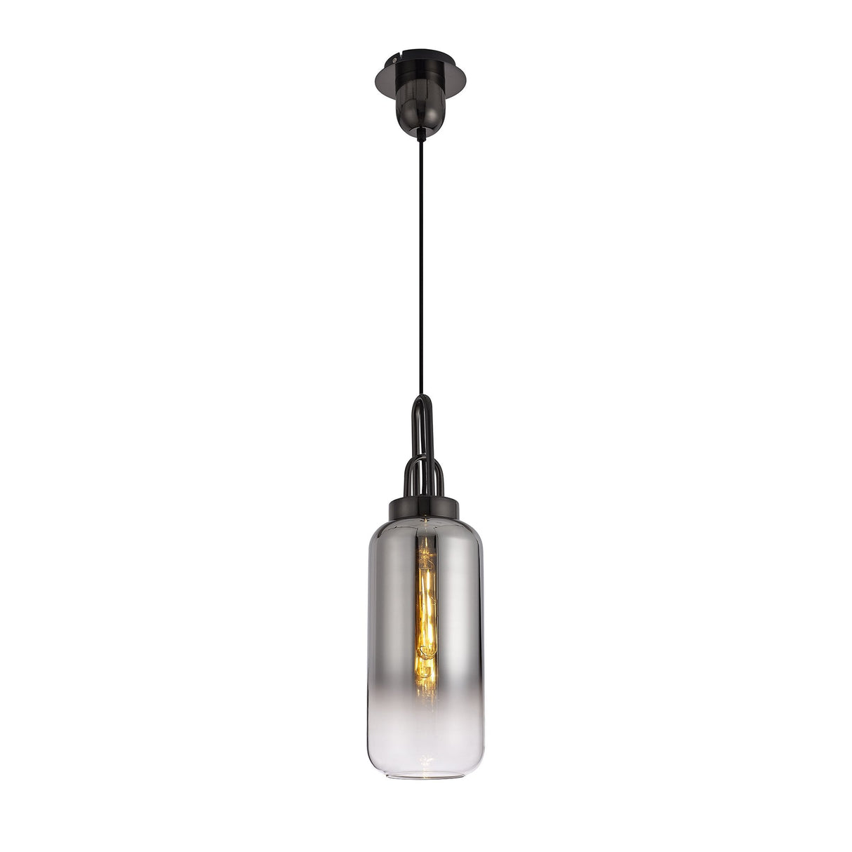Elegant 1-Light Cylinder Glass Pendant in Black Chrome with Smoked and Clear Finish