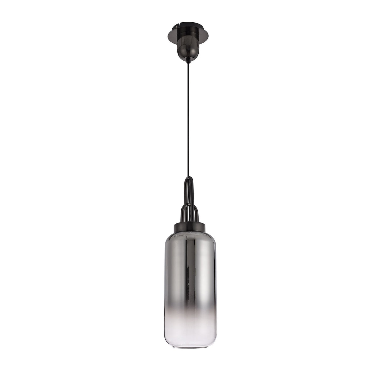 Elegant 1-Light Cylinder Glass Pendant in Black Chrome with Smoked and Clear Finish