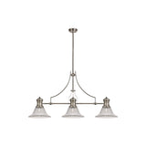 Triple Light Telescopic Pendant with 30cm Clear Glass Bell Shades, Polished Nickel Finish