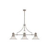 Elegant Triple Pendant Light with Clear Bell Glass Shades in Polished Nickel Finish