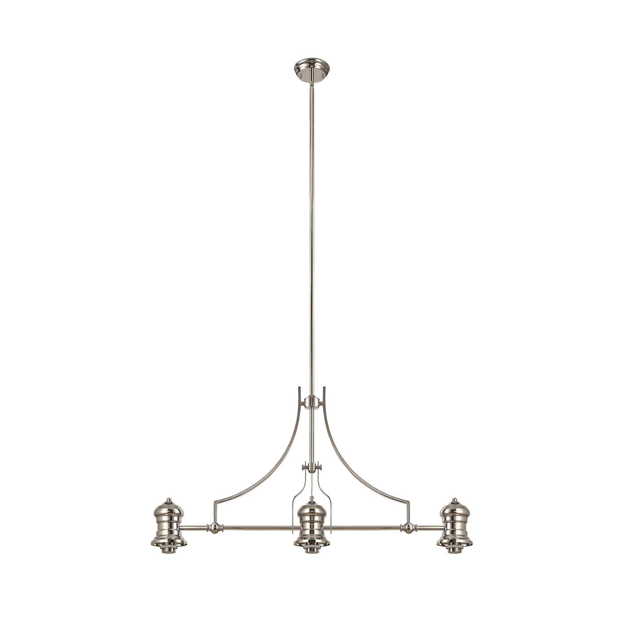 Triple Light Adjustable Pendant with Prismatic Glass Shades in Polished Nickel Finish