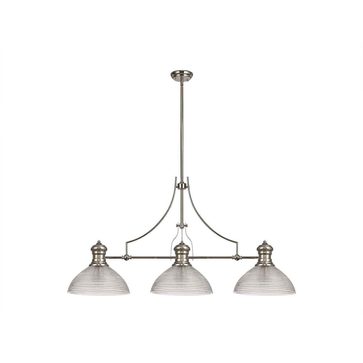 Polished Nickel & Clear Glass Pendant with Prismatic Shade Trio