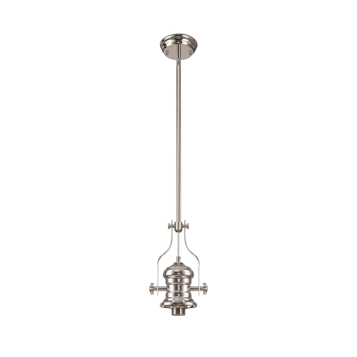 Elegant Telescopic Pendant with 30cm Tiffany Shade in Polished Nickel and Grey/Cream