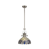 Elegant Tiffany-inspired Blue Pendant Light with Polished Nickel Finish and Crystal Accents