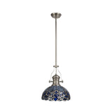 Elegant Tiffany-inspired Blue Pendant Light with Polished Nickel Finish and Crystal Accents