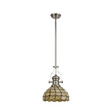 Elegant Polished Nickel Pendant with Tiffany Shade and Crystal Accents