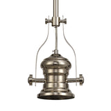 Elegant Polished Nickel Pendant with Tiffany Shade and Crystal Accents