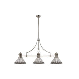 Elegant Three-Light Telescopic Pendant with Tiffany Shade in Polished Nickel and Cream Tones
