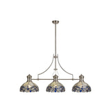 Tri-Light Telescoping Pendant with Blue Tiffany Shades and Crystal Accents in Polished Nickel Finish