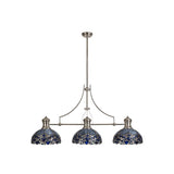 Tri-Light Telescoping Pendant with Blue Tiffany Shades and Crystal Accents in Polished Nickel Finish