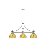 Elegant Polished Nickel Pendant with Tiffany Shades and Crystal Accents, 3-Light E27 Fixture
