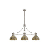Elegant Polished Nickel Pendant with Tiffany Shades and Crystal Accents, 3-Light E27 Fixture