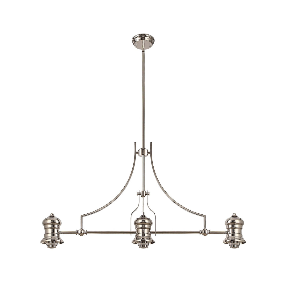 Elegant Polished Nickel Pendant with Tiffany Shades and Crystal Accents, 3-Light E27 Fixture