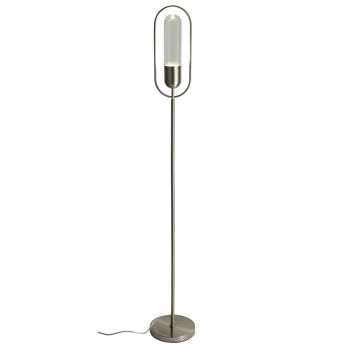 Modern Satin Nickel Floor Lamp with Clear Shade - LED 7W, 4000K Natural White, 790 Lumens, 3-Year Warranty