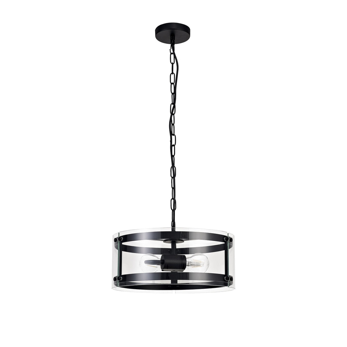 Modern Double Light Pendant in Matte Black with Clear Shade