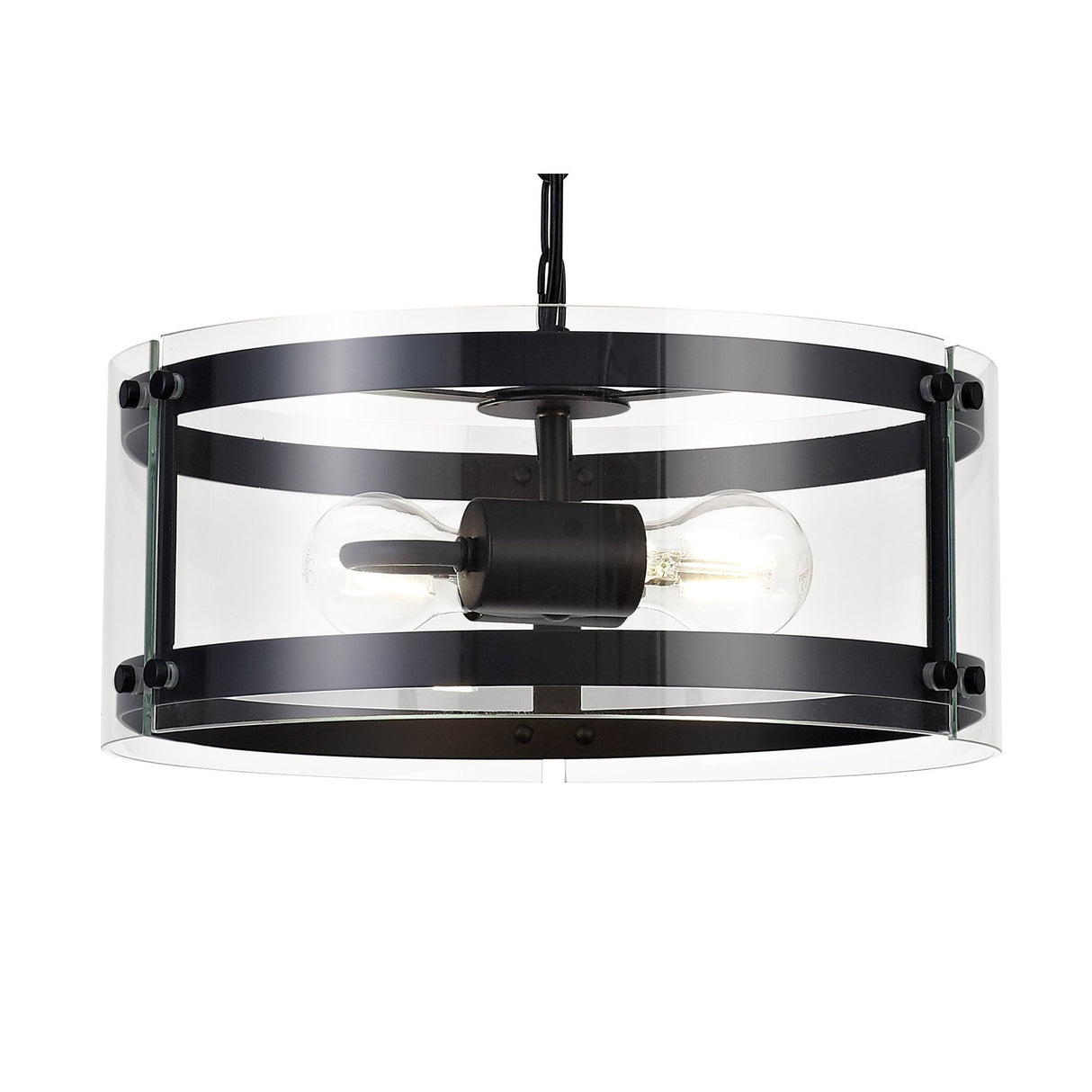 Modern Double Light Pendant in Matte Black with Clear Shade