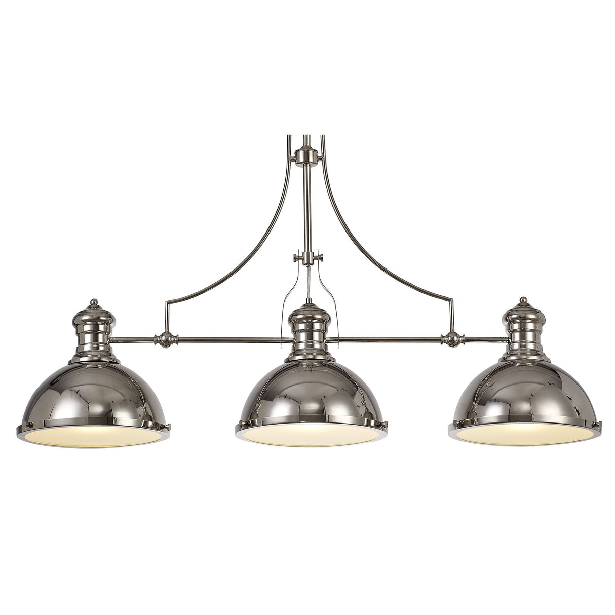 Sleek Linear Pendant Light, Polished Nickel with Frosted Glass Shades