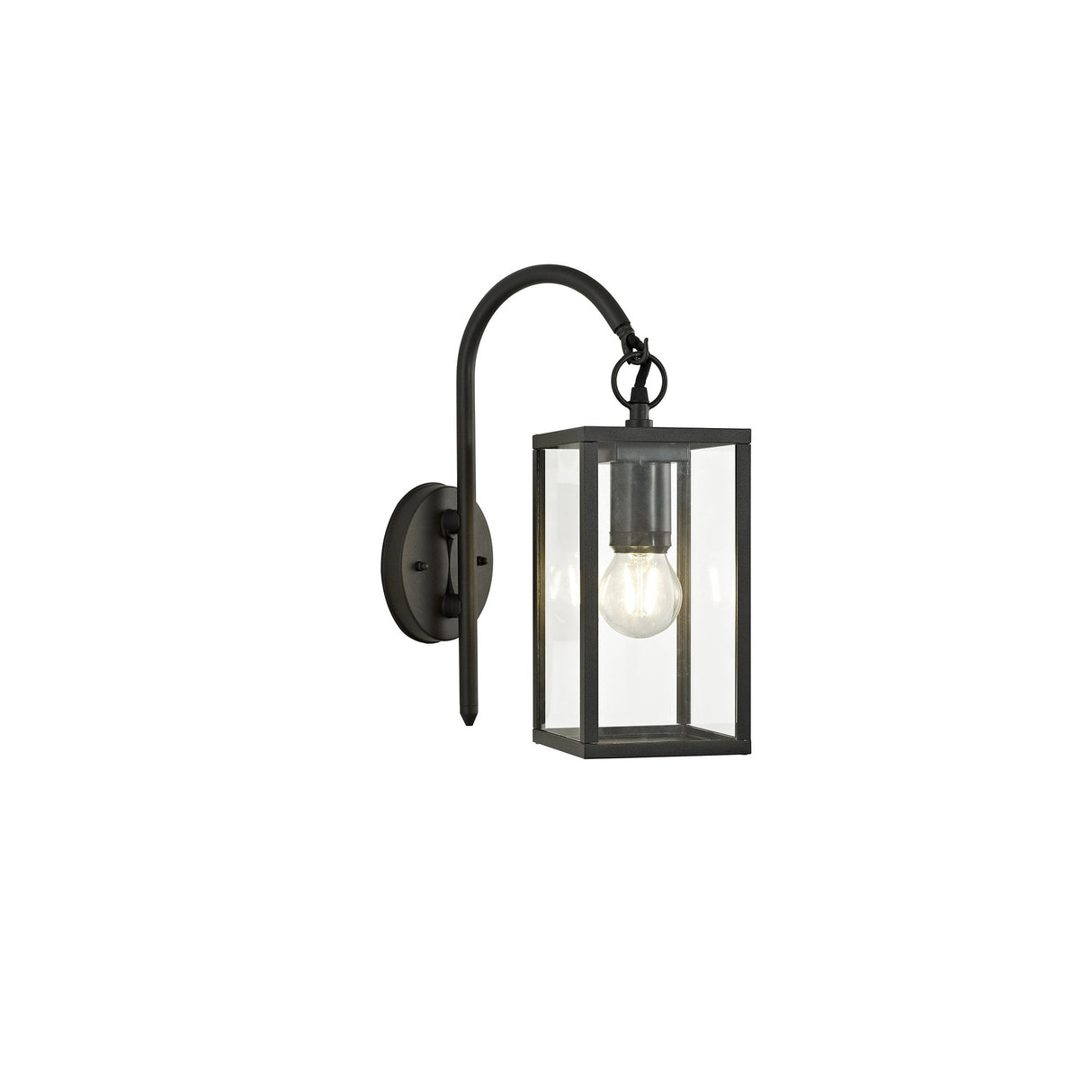 Graphite Black Downward Wall Lamp with Clear Shade, E27, IP54, 2-Year Warranty