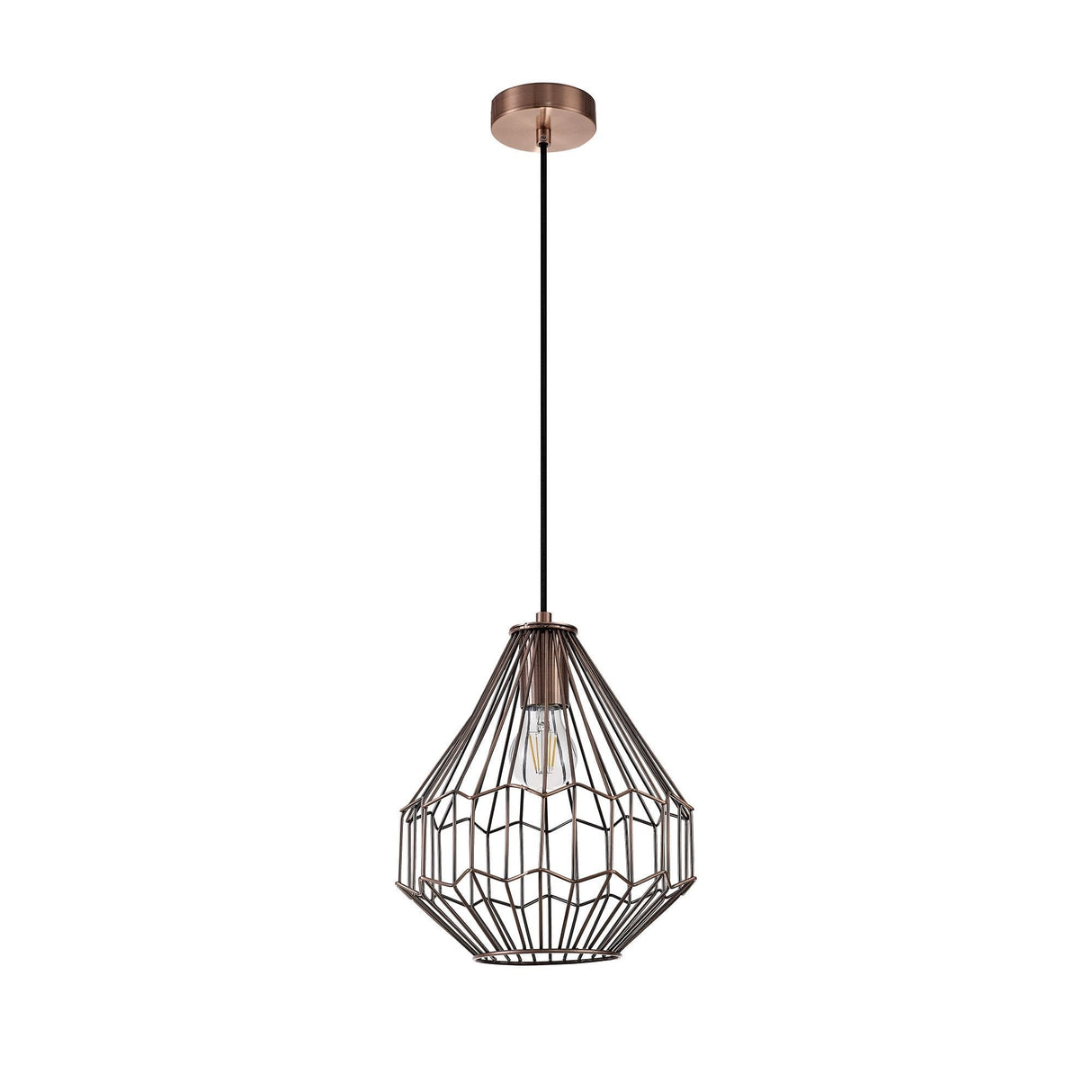 Vintage Industrial Pendant Light, E27 Socket, Antique Copper & Black Finish