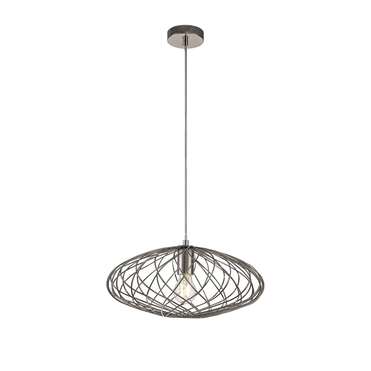 Polished Nickel Elliptical Sphere Pendant Light, E27 Socket