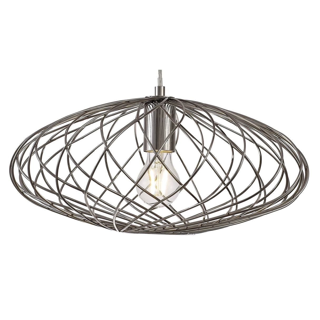 Polished Nickel Elliptical Sphere Pendant Light, E27 Socket
