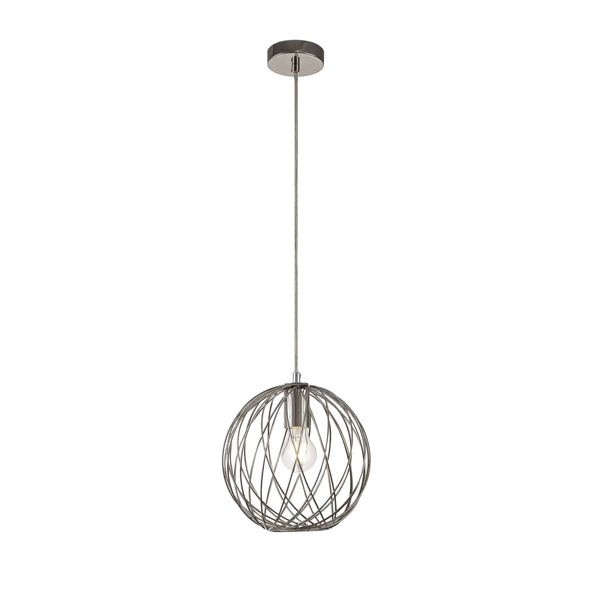 Polished Nickel Sphere Pendant Light with Adjustable Drop, 1 x E27 Socket