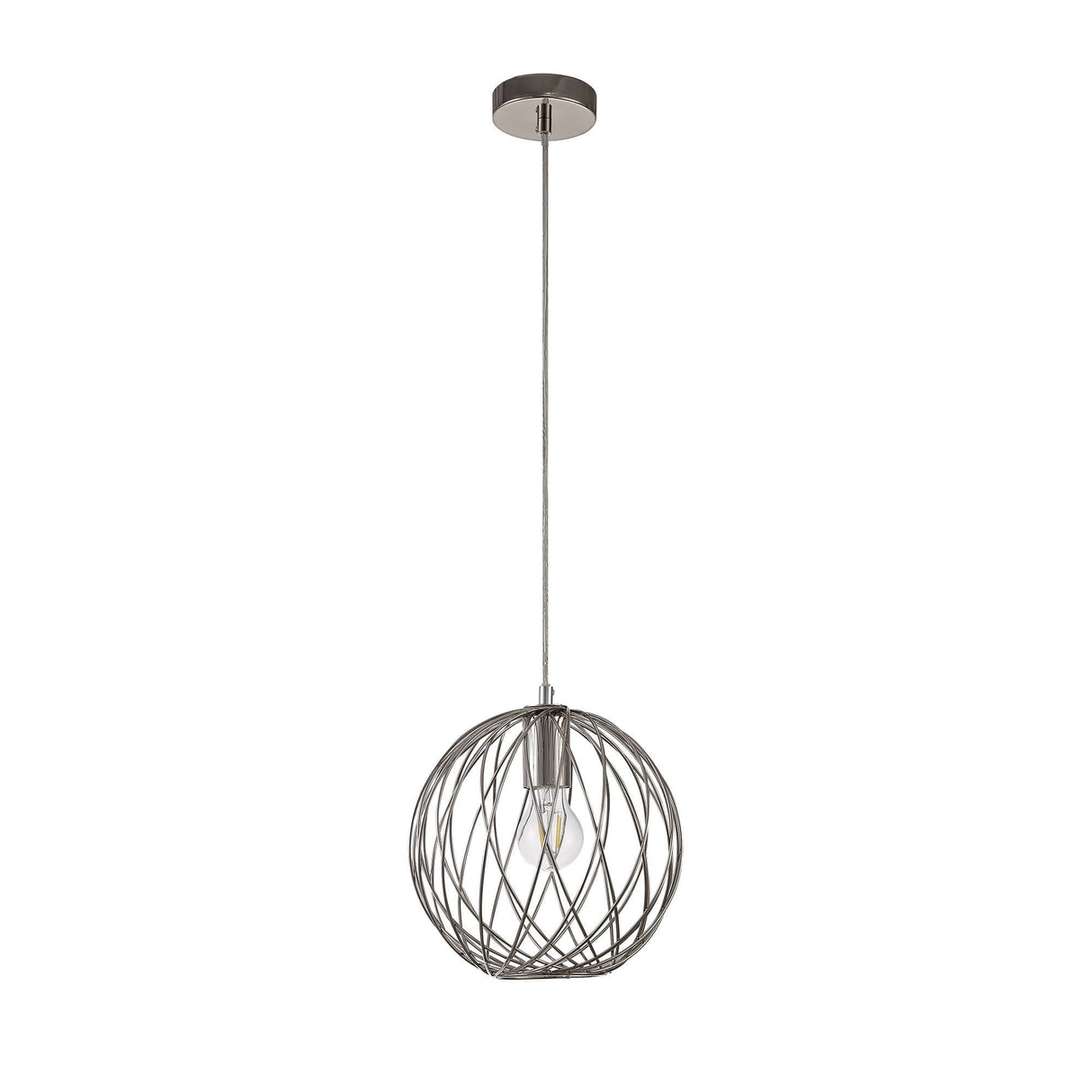 Polished Nickel Sphere Pendant Light with Adjustable Drop, 1 x E27 Socket