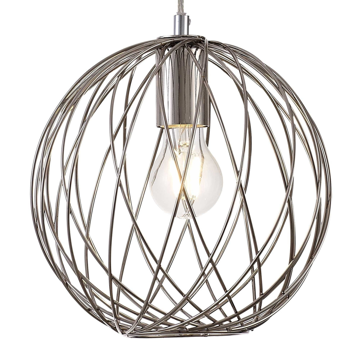 Polished Nickel Sphere Pendant Light with Adjustable Drop, 1 x E27 Socket