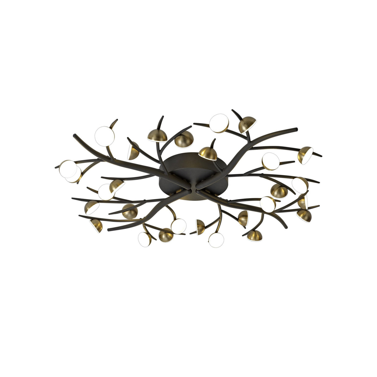 28-Light Modern Semi-Flush Fixture, Black/Antique Brass with Frosted White Shades, 3000K LED, 4400 Lumens, 3-Year Warranty