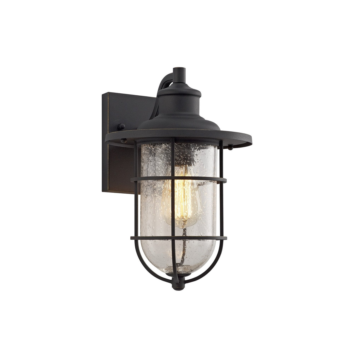 Matte Black and Gold Outdoor Wall Lantern with Seeded Glass, IP54, 2-Year Warranty