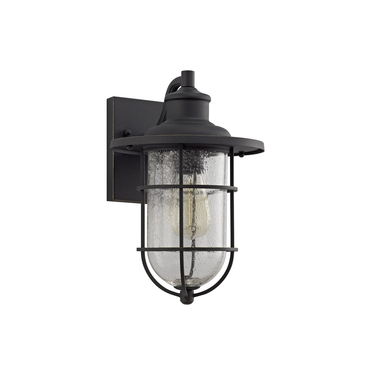 Matte Black and Gold Outdoor Wall Lantern with Seeded Glass, IP54, 2-Year Warranty