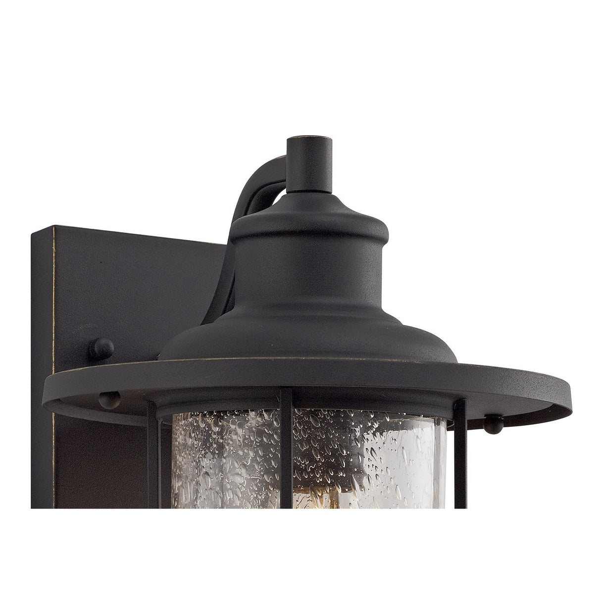 Matte Black and Gold Outdoor Wall Lantern with Seeded Glass, IP54, 2-Year Warranty