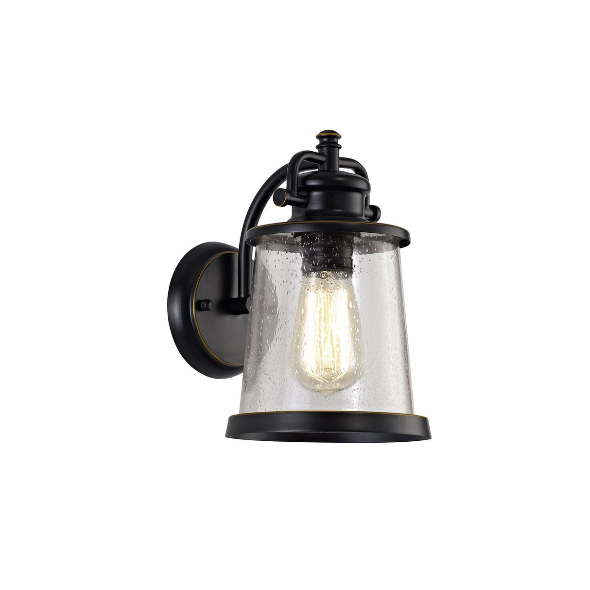 Elegant Black and Gold Wall Lantern with Seeded Glass, E27, IP54, 2-Year Warranty