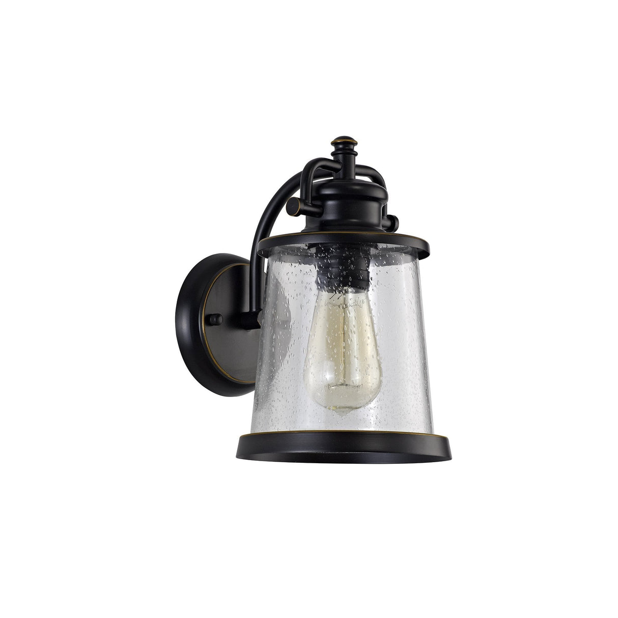 Elegant Black and Gold Wall Lantern with Seeded Glass, E27, IP54, 2-Year Warranty