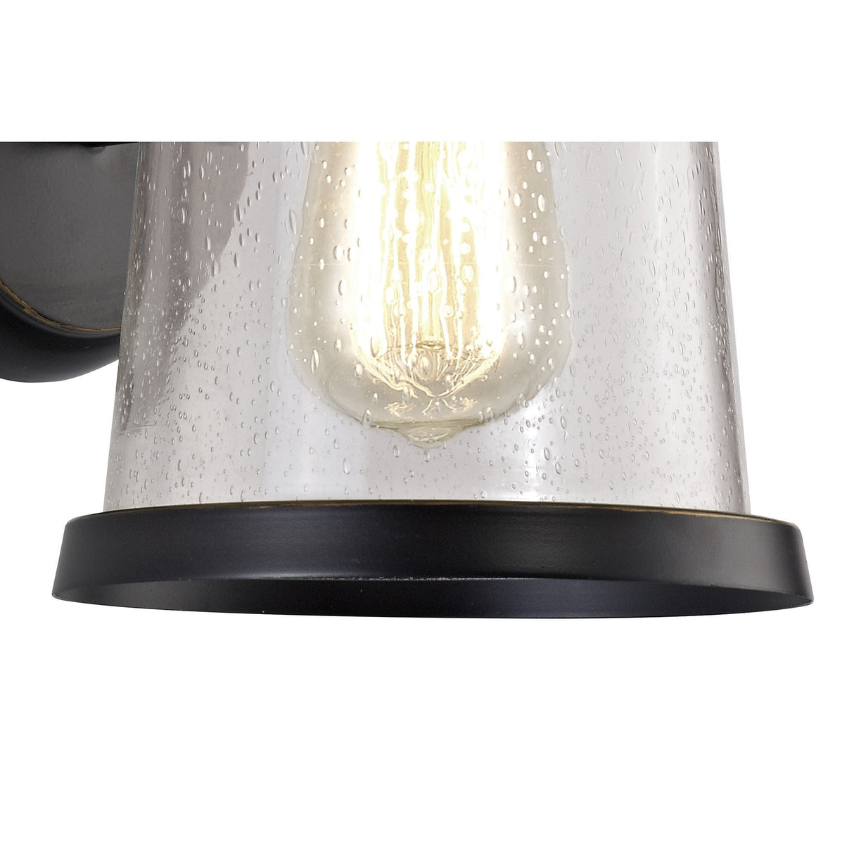 Elegant Black and Gold Wall Lantern with Seeded Glass, E27, IP54, 2-Year Warranty
