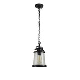 Elegant Black and Gold Pendant Light with Clear Seeded Glass Shade, Adjustable Drop Length
