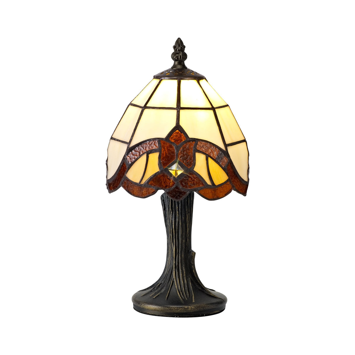Tiffany-Inspired Crystal Table Lamp with E14 Socket, Cream and Amber Shade