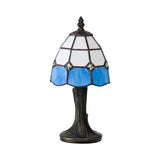 Tiffany-Style Crystal Table Lamp with White/Blue/Clear Shade and Black/Gold Accents