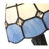 Tiffany-Style Crystal Table Lamp with White/Blue/Clear Shade and Black/Gold Accents