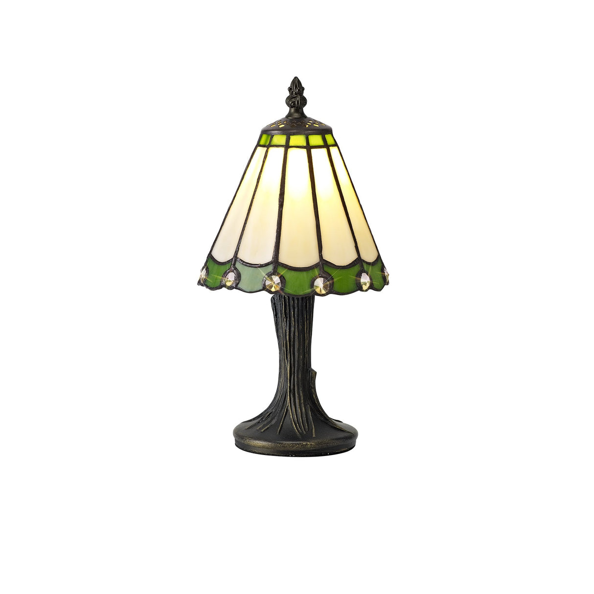 Artisan Tiffany Style Table Lamp with Cream, Green, and Clear Crystal Shade