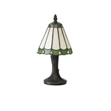 Artisan Tiffany Style Table Lamp with Cream, Green, and Clear Crystal Shade