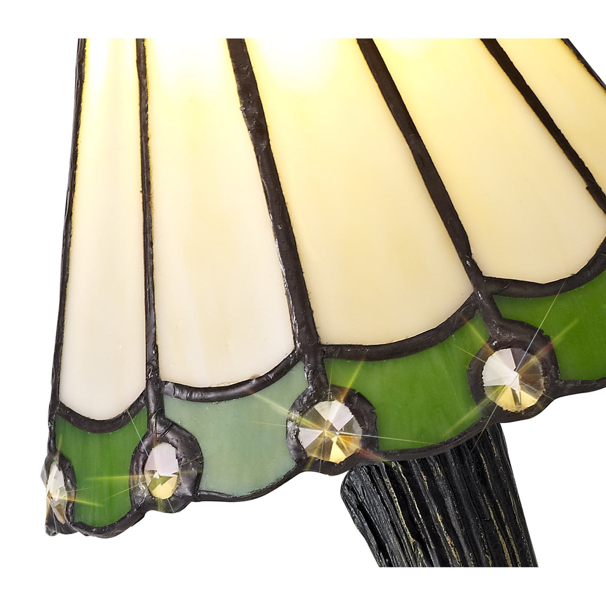 Artisan Tiffany Style Table Lamp with Cream, Green, and Clear Crystal Shade