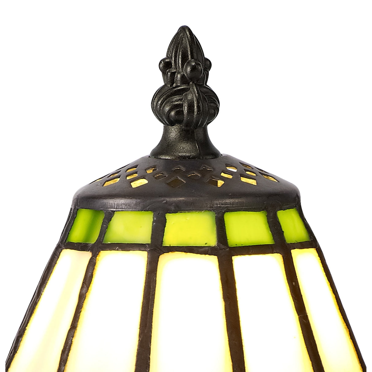 Artisan Tiffany Style Table Lamp with Cream, Green, and Clear Crystal Shade