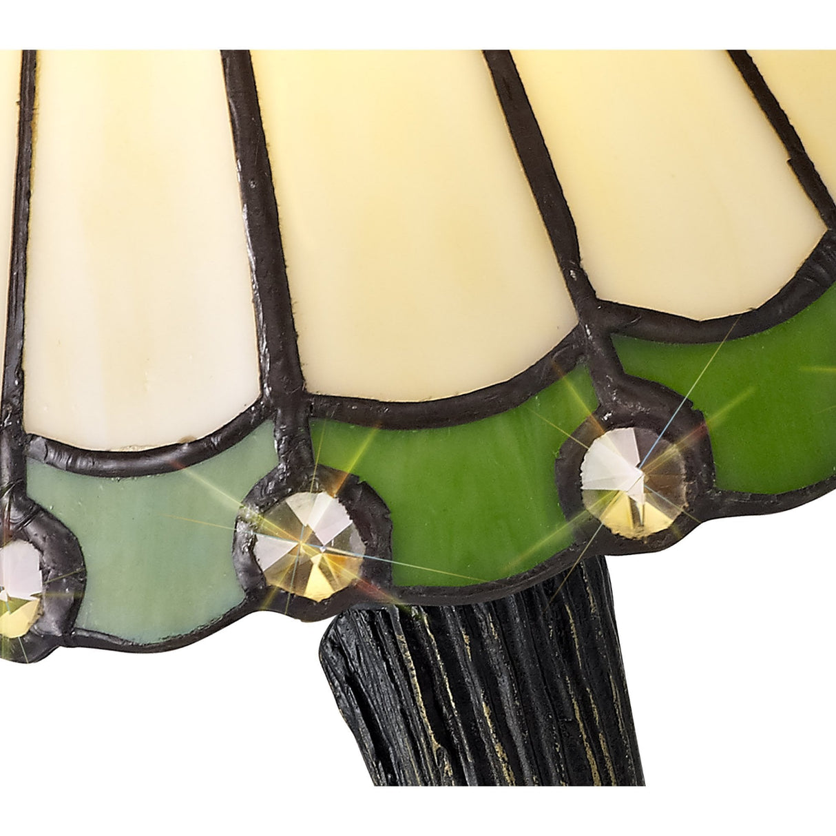 Artisan Tiffany Style Table Lamp with Cream, Green, and Clear Crystal Shade