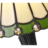 Artisan Tiffany Style Table Lamp with Cream, Green, and Clear Crystal Shade